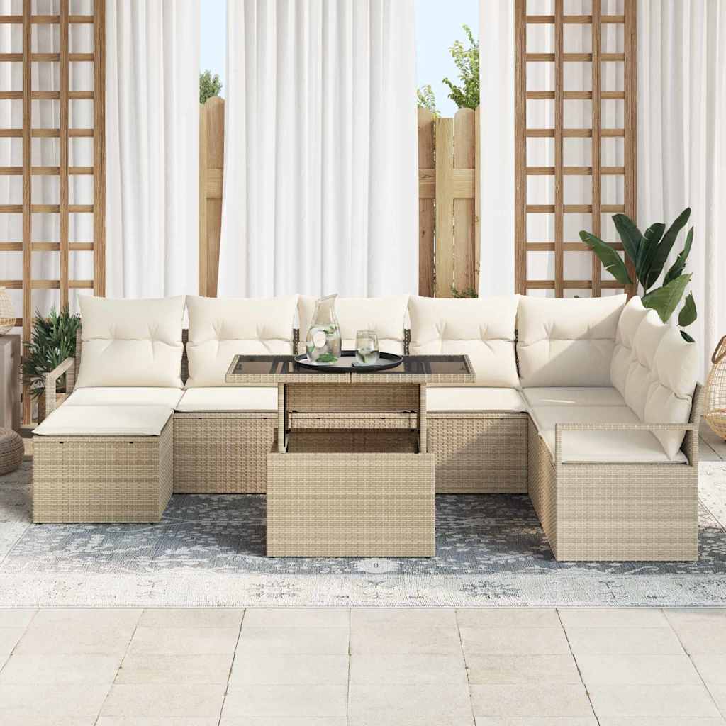 Havesofa Sæt med pude 9 pcs beige og cremefarvet