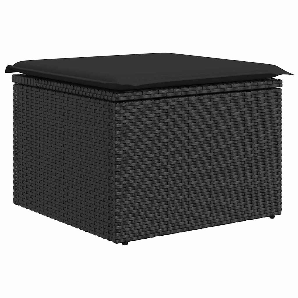 Havesofa Sæt 9 pcs Sort Polyrattan og pulverlakeret stål