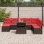 Havesofa Sæt med pude 9 pcs Brun og Rød polyrattan