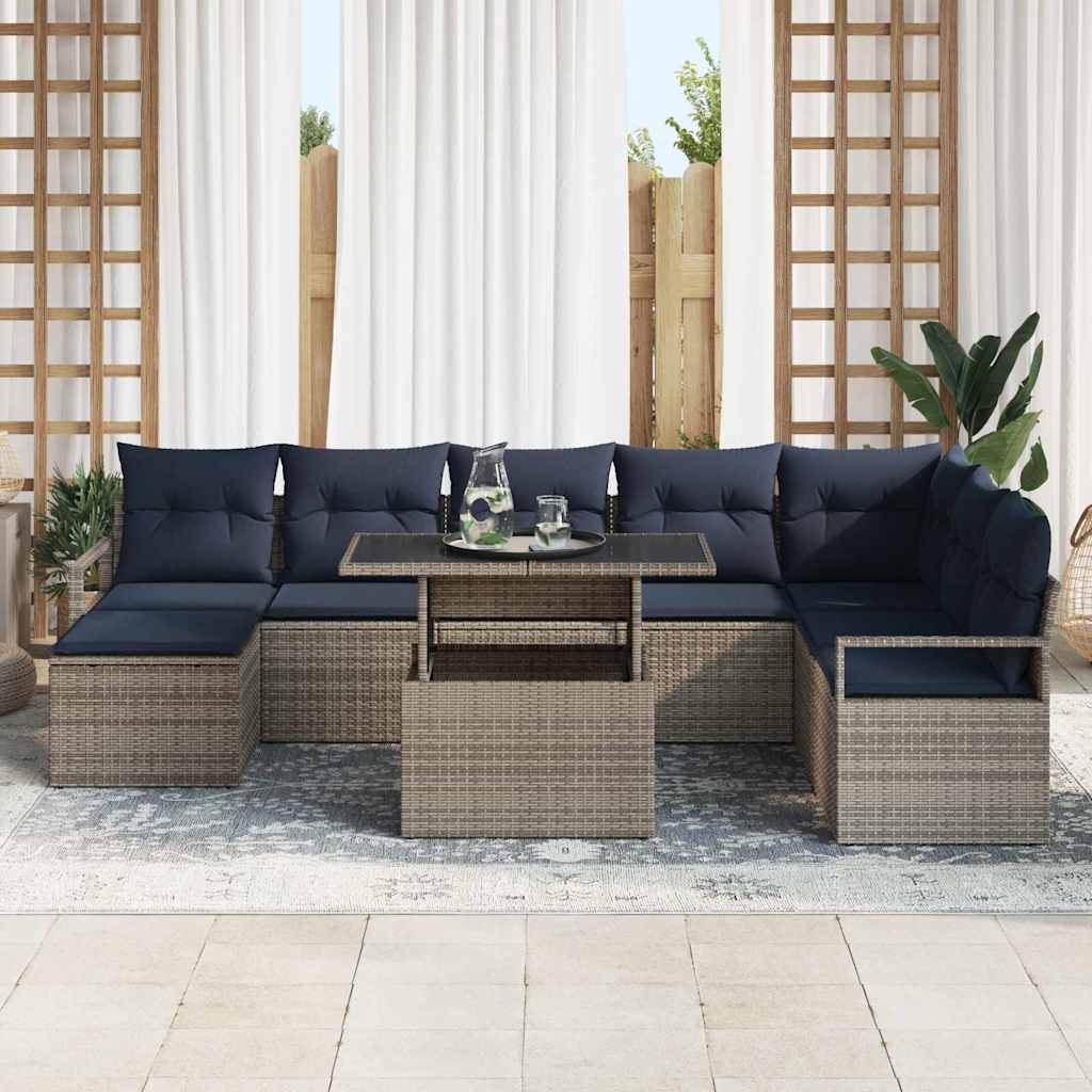 Havesofa Sæt med pude med opbevaring 9 pcs grå og marineblå