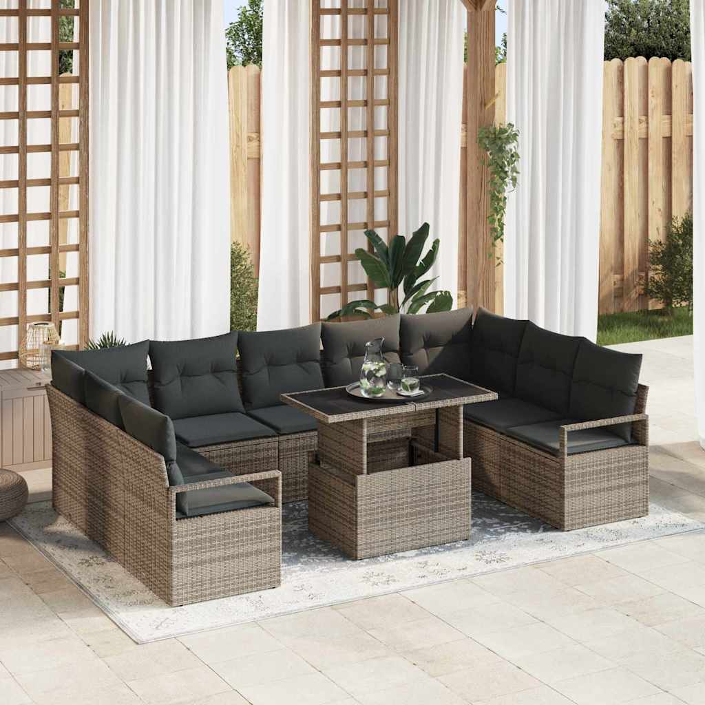 Havesofa Sæt med pude 10 pcs Grå polyrattan