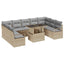 Havesofa Sæt med pude 10 pcs beige og lysegrå polyrattan