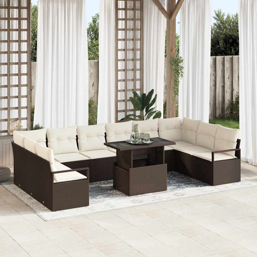 Havesofa Sæt med pude 11 pcs Brun og Creme polyrattan