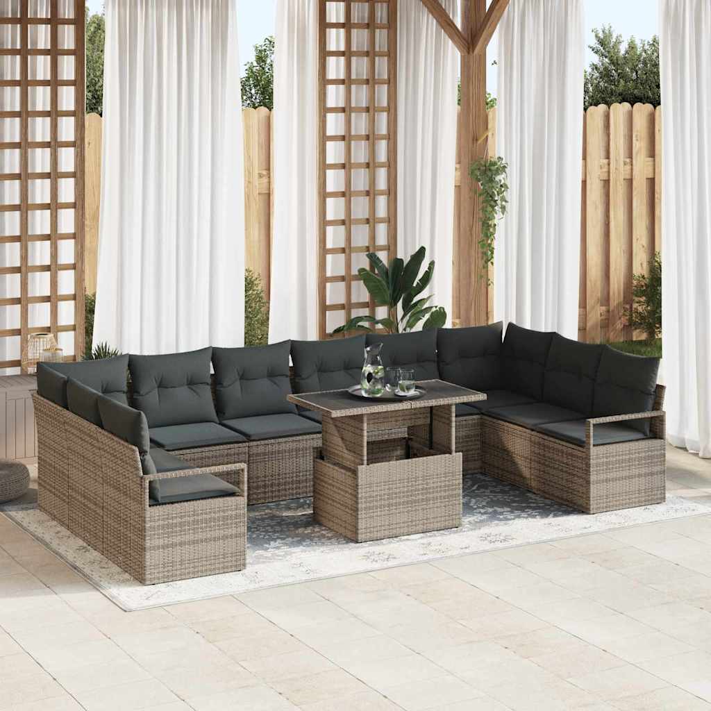 Havesofa Sæt med pude 11 pcs Grå polyrattan