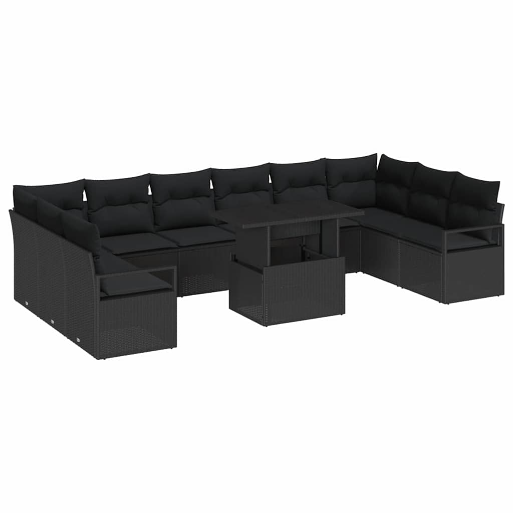 Havesofa Sæt med pude 11 pcs Sort polyrattan