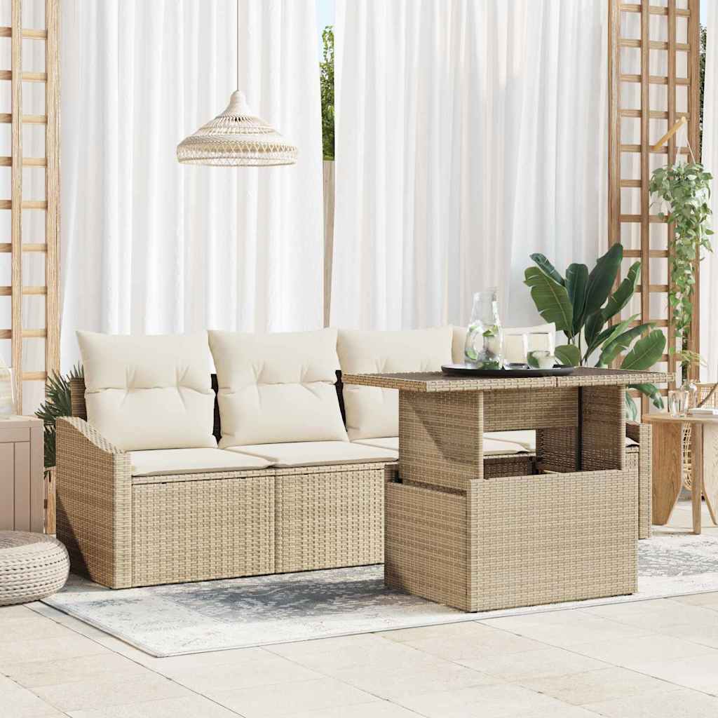 Havesofa Sæt med pude 5 pcs beige og cremefarvet polyrattan