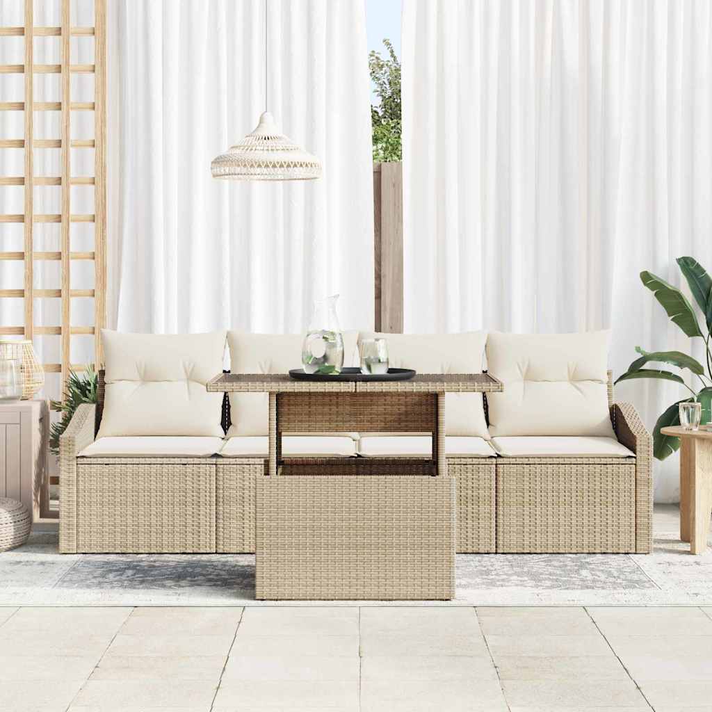Havesofa Sæt med pude 5 pcs beige og cremefarvet polyrattan