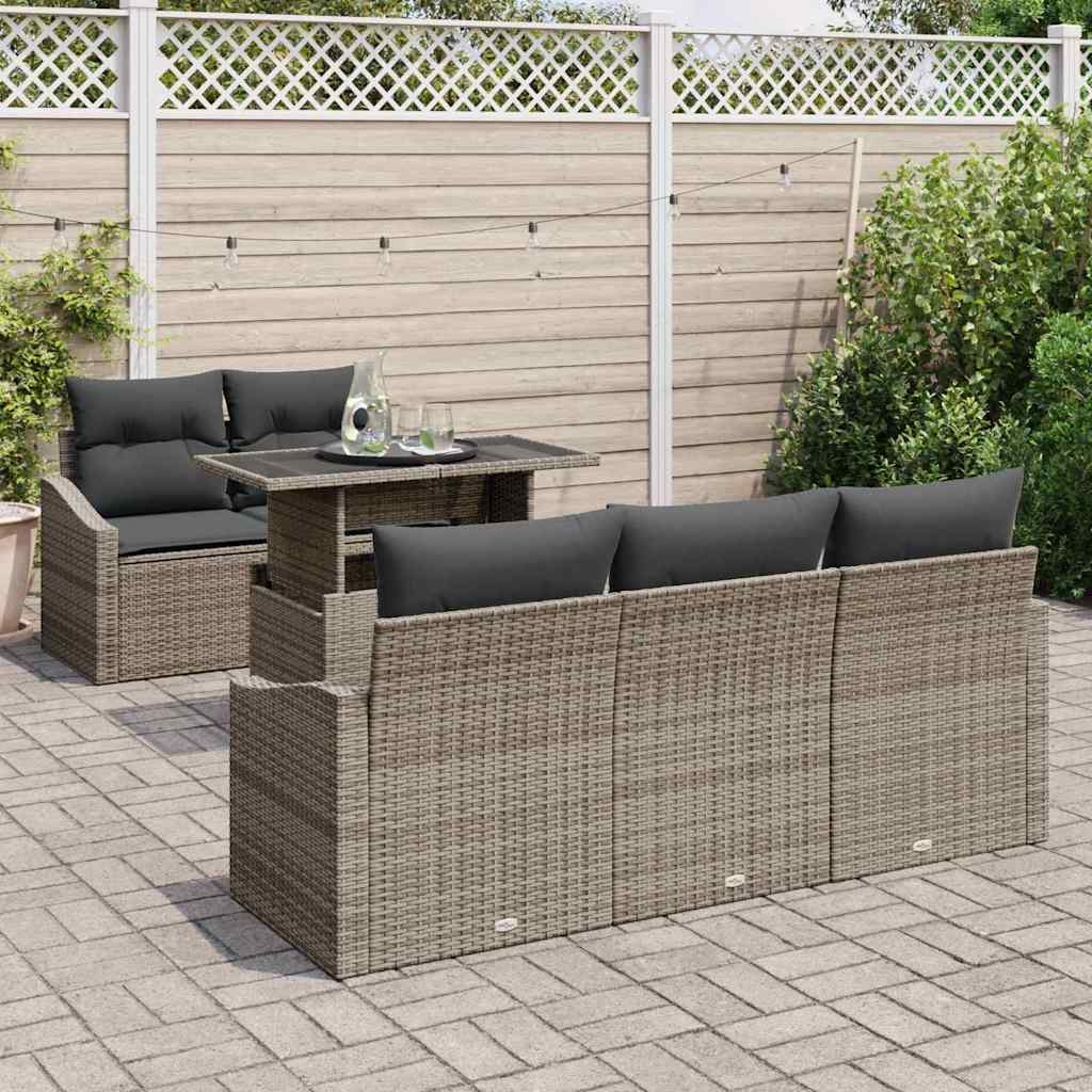 Havesofa Sæt med pude 6 pcs Grå polyrattan