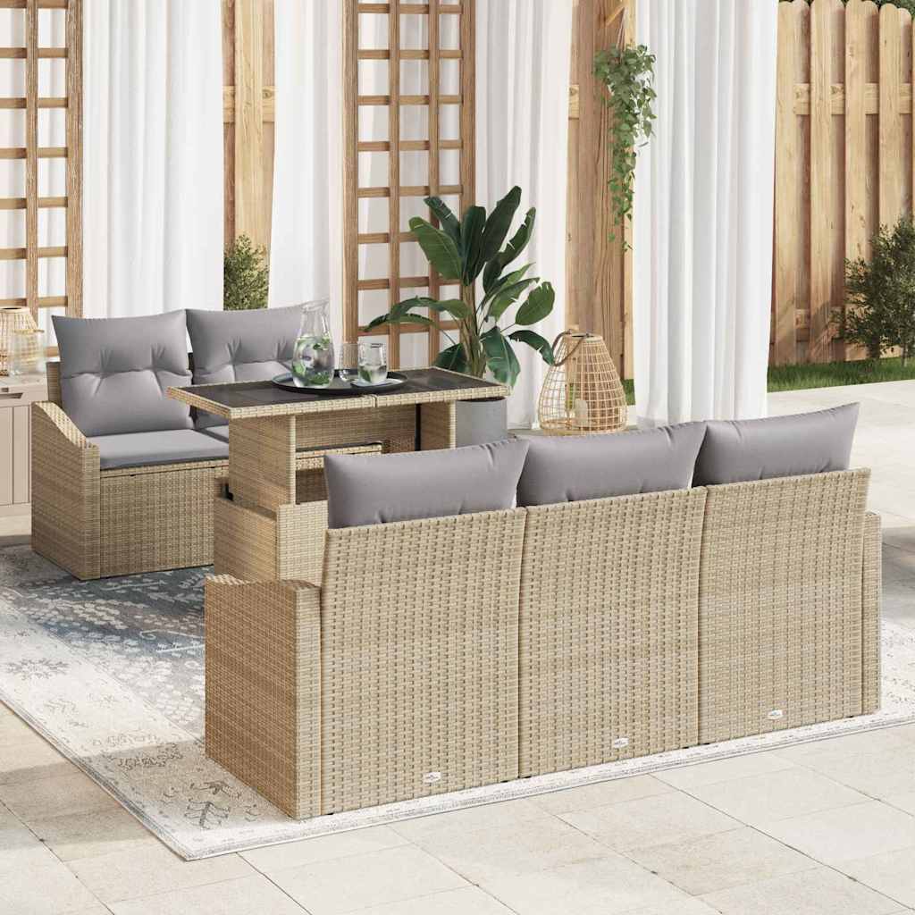 Havesofa Sæt med opbevaring 6 pcs Beige og lys grå polyrattan