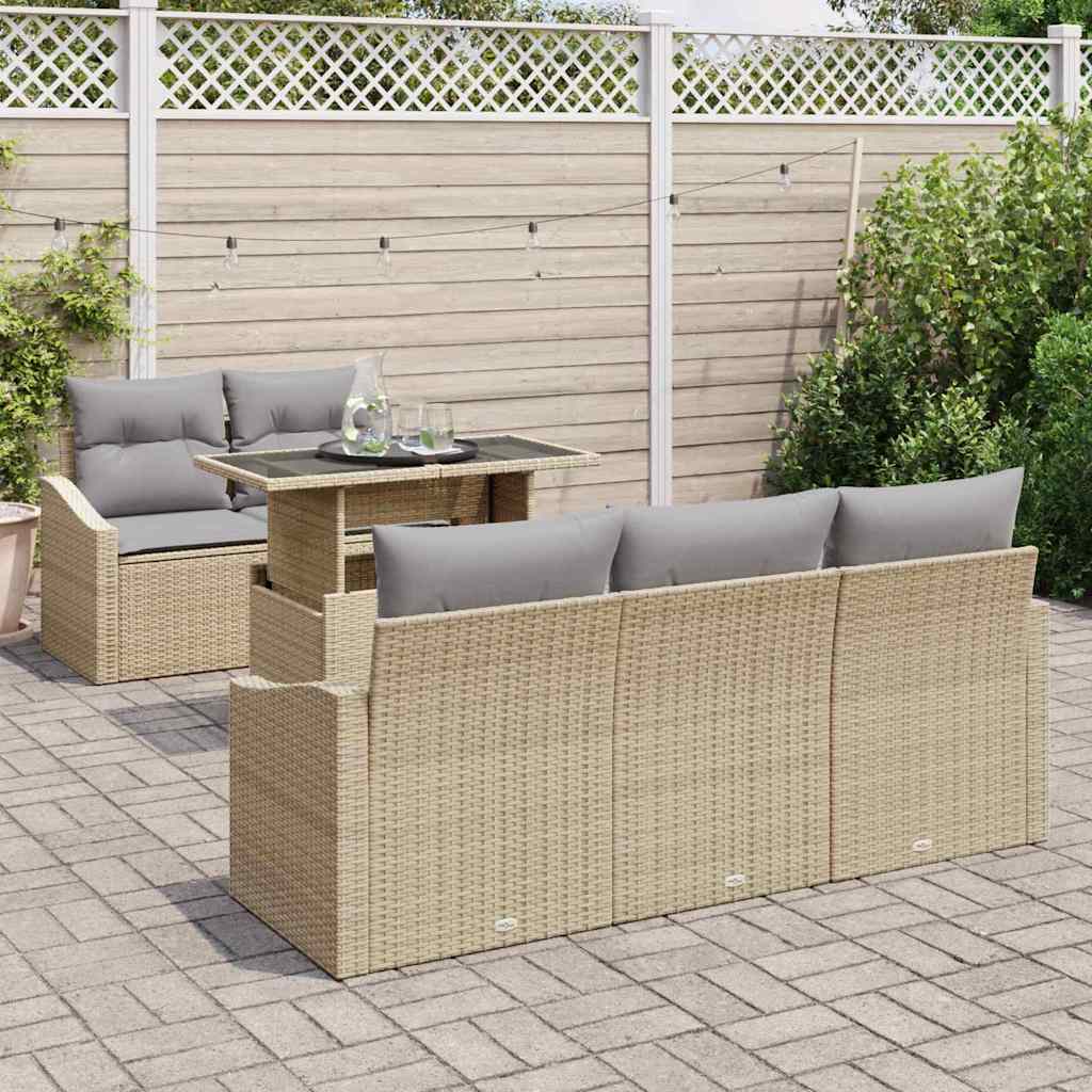 Havesofa Sæt med opbevaring 6 pcs Beige og lys grå polyrattan