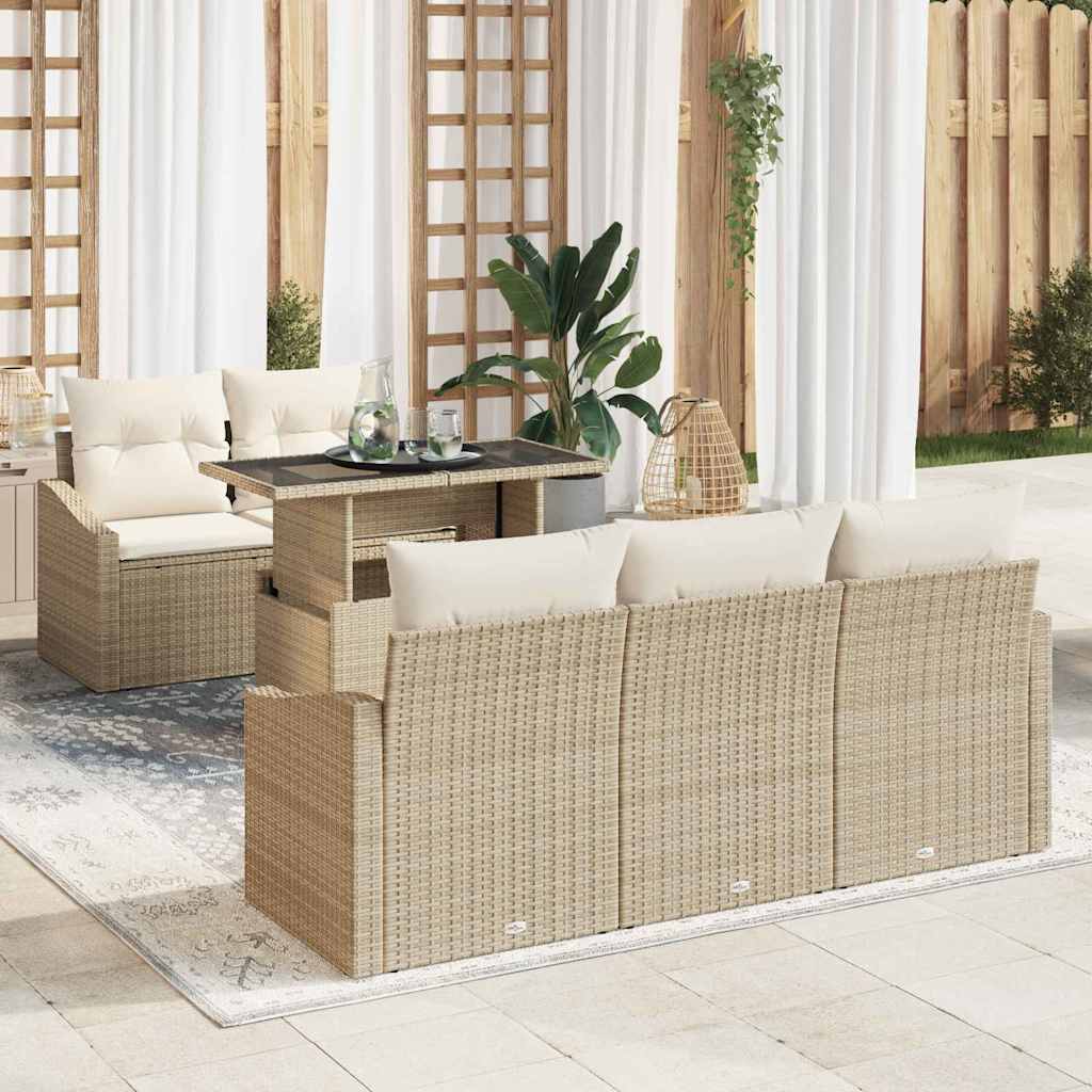 Havesofa Sæt med pude 6 pcs beige og cremefarvet polyrattan