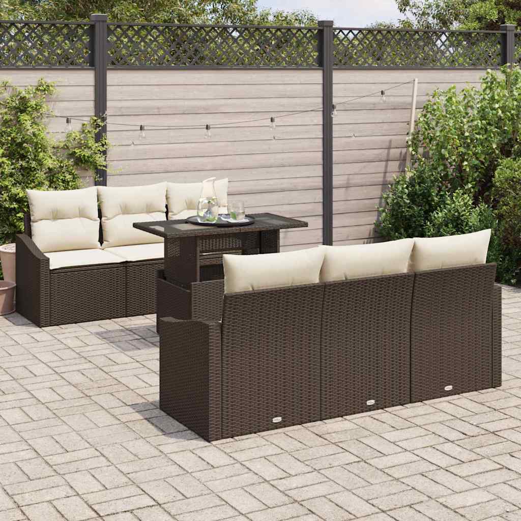 Havesofa Sæt med pude 7 pcs Brun og Creme polyrattan