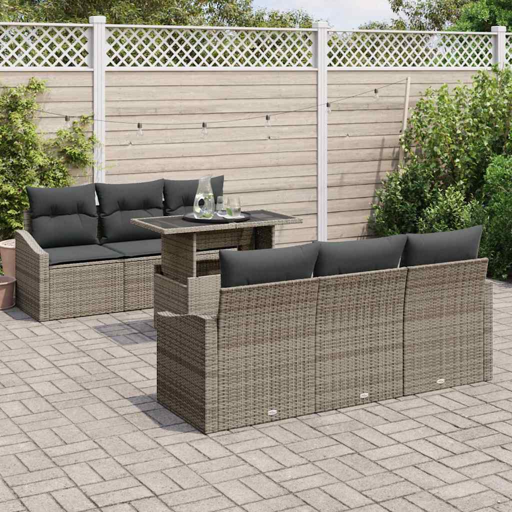 Havesofa Sæt med opbevaring med pude 7 pcs Grå polyrattan