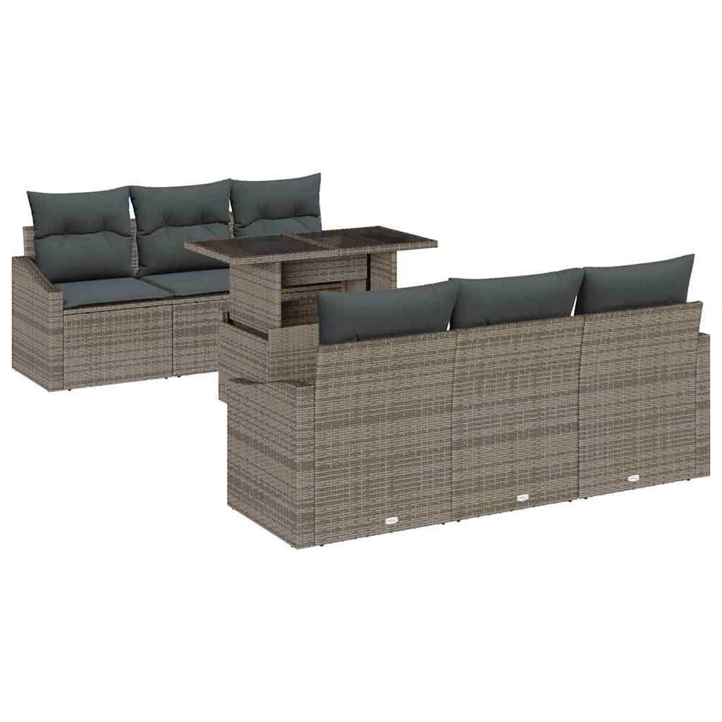 Havesofa Sæt med opbevaring med pude 7 pcs Grå polyrattan