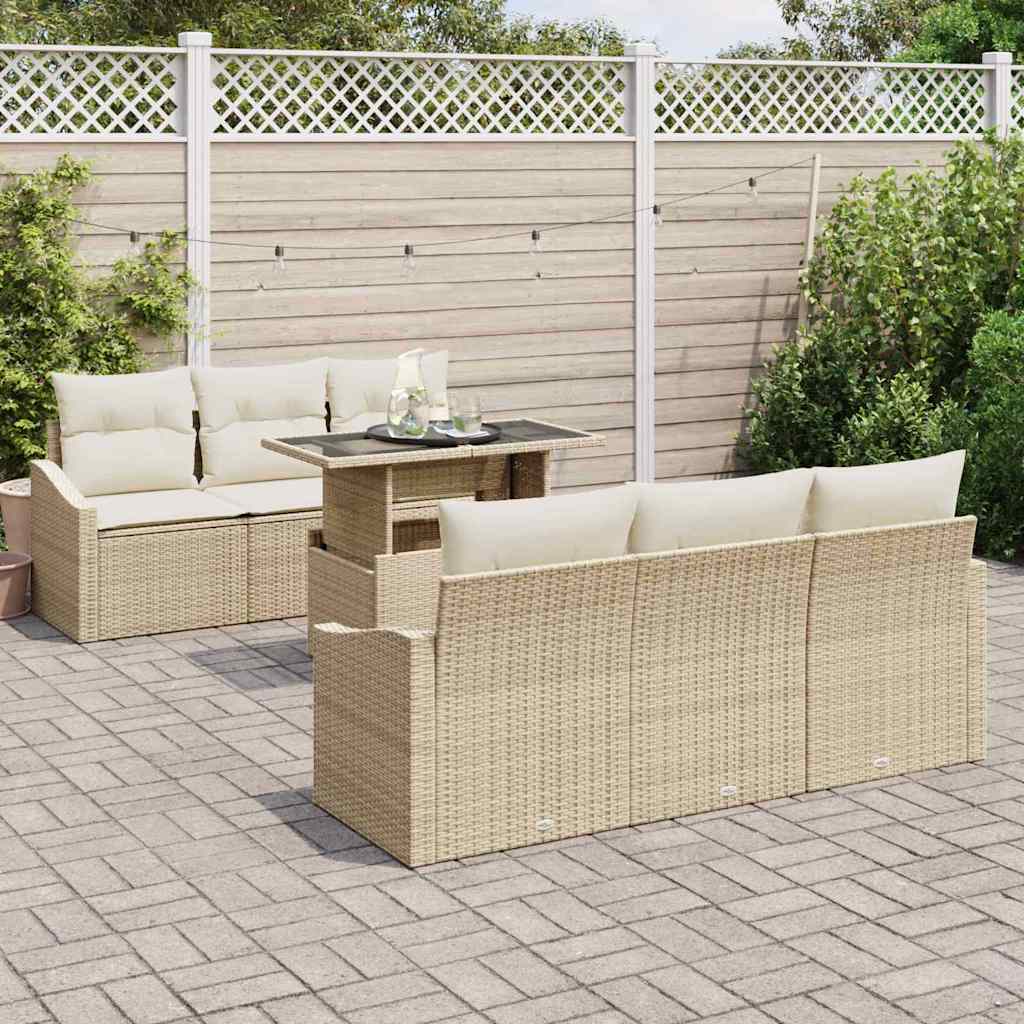 Havesofa Sæt med opbevaring 7 pcs Beige og creme polyrattan