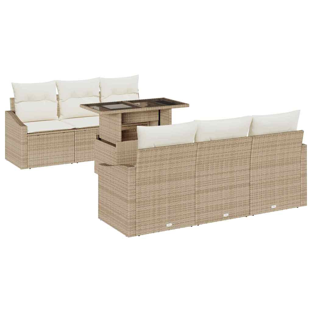 Havesofa Sæt med opbevaring 7 pcs Beige og creme polyrattan