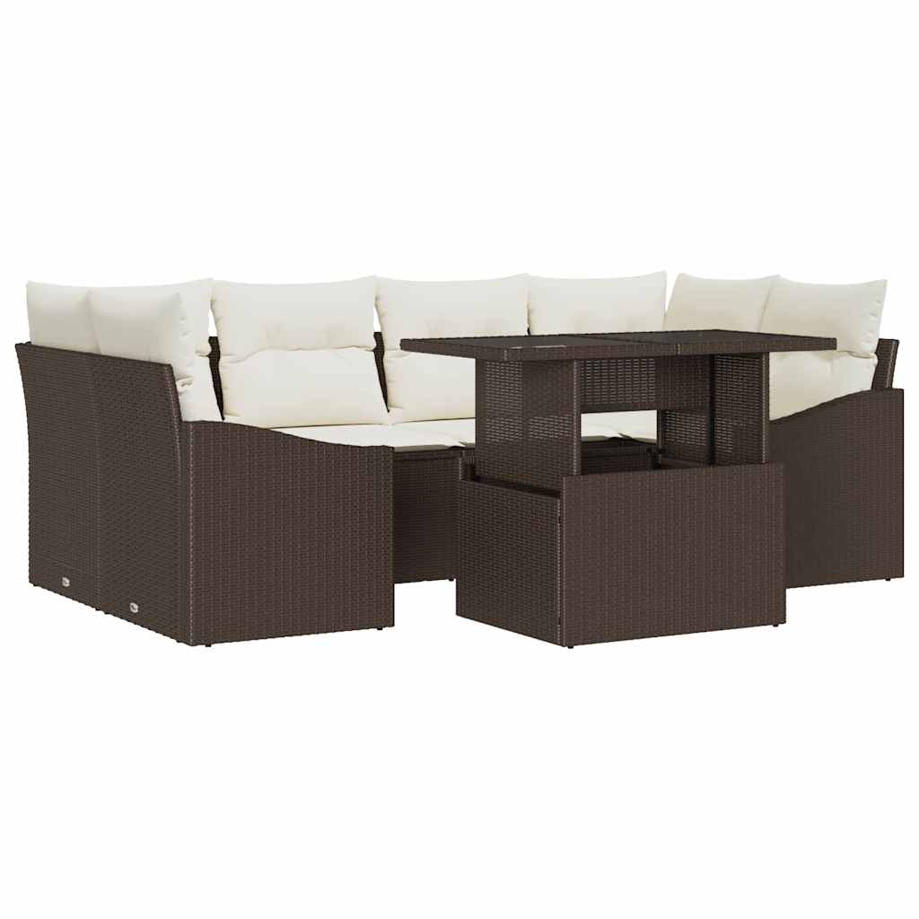 Havesofa Sæt med pude 7 pcs Brun og Creme polyrattan