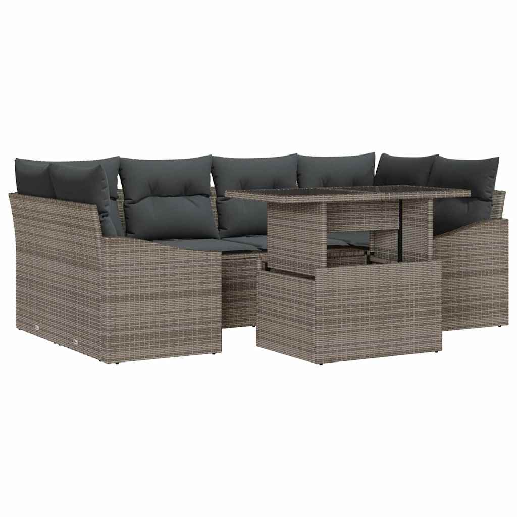 Havesofa Sæt med opbevaring med pude 7 pcs Grå polyrattan