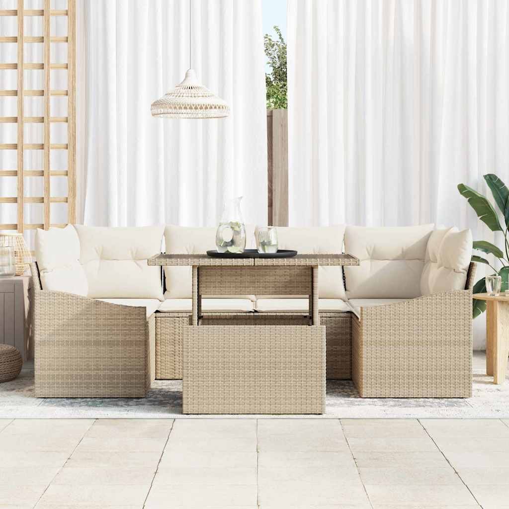 Havesofa Sæt med pude 7 pcs Beige og creme polyrattan