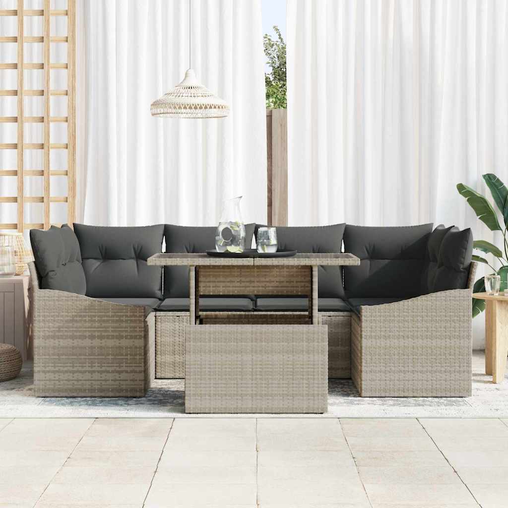 Havesofa Sæt med opbevaring med pude 7 pcs Lysegrå polyrattan