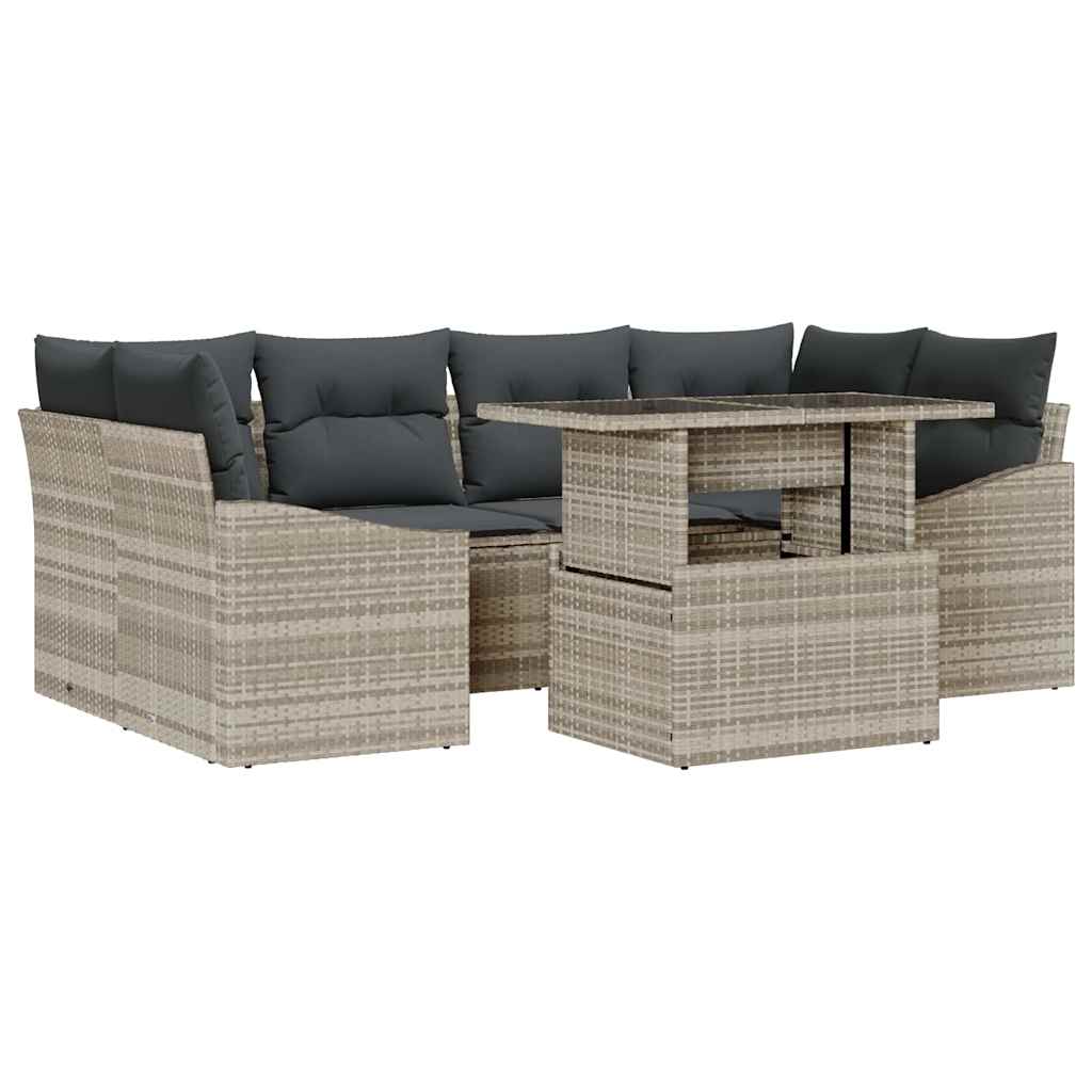 Havesofa Sæt med opbevaring med pude 7 pcs Lysegrå polyrattan