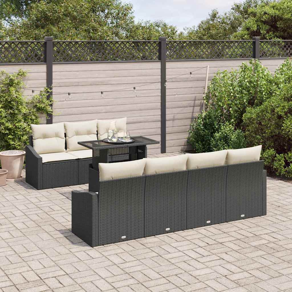 Havesofa Sæt med pude 8 pcs Sort og Cream polyrattan