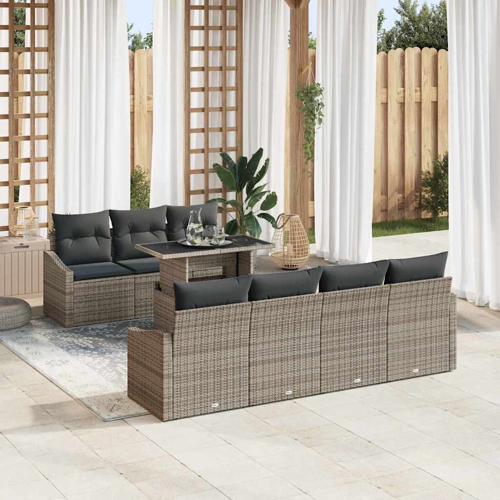 Havesofa Sæt med pude 8 pcs Grå polyrattan