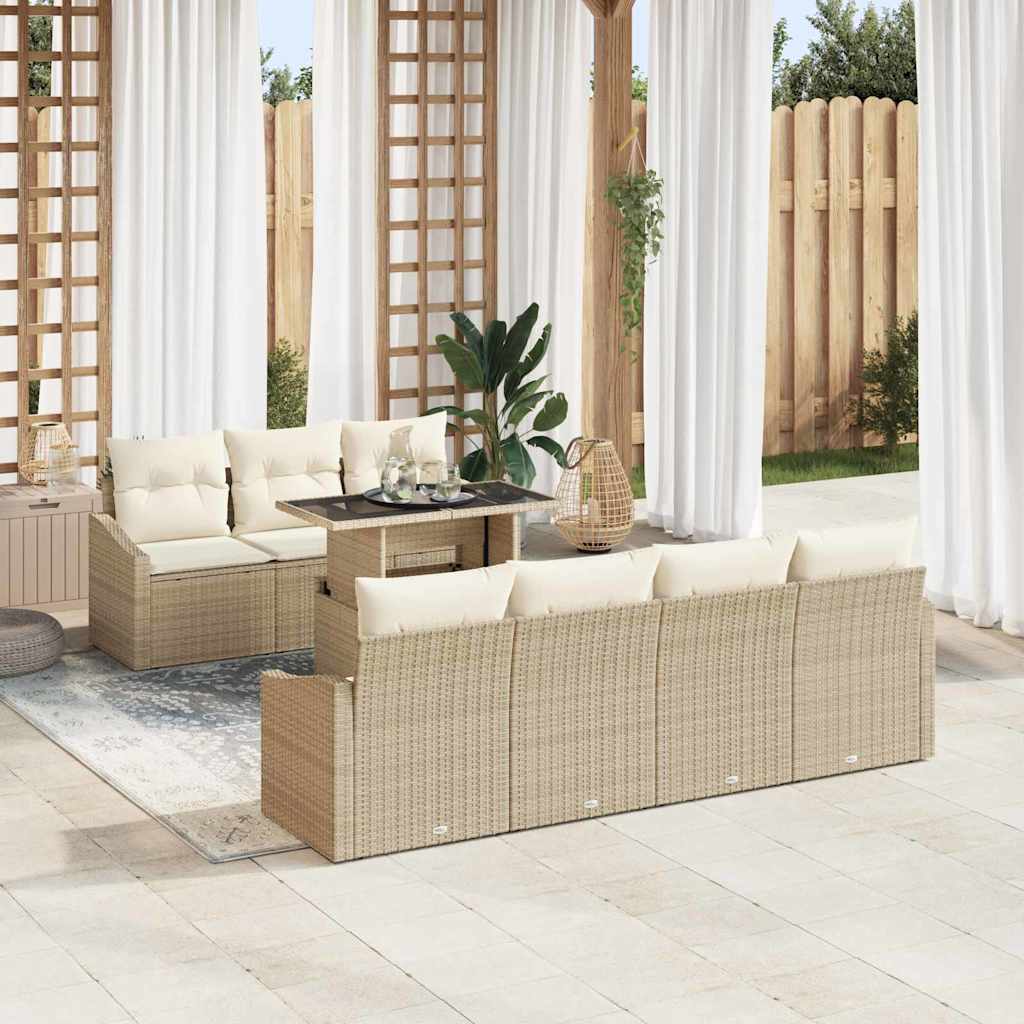 Havesofa Sæt med pude 8 pcs Beige og creme polyrattan