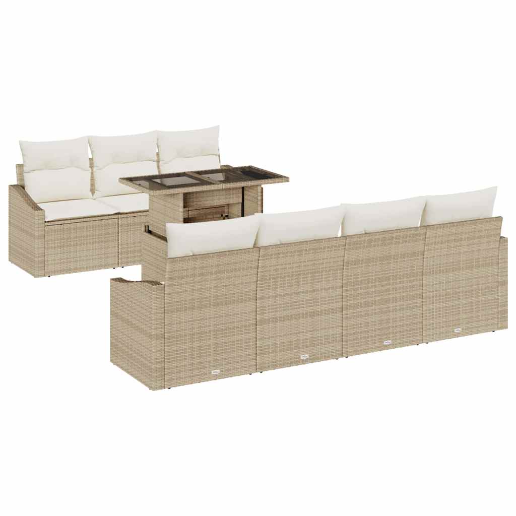 Havesofa Sæt med pude 8 pcs Beige og creme polyrattan