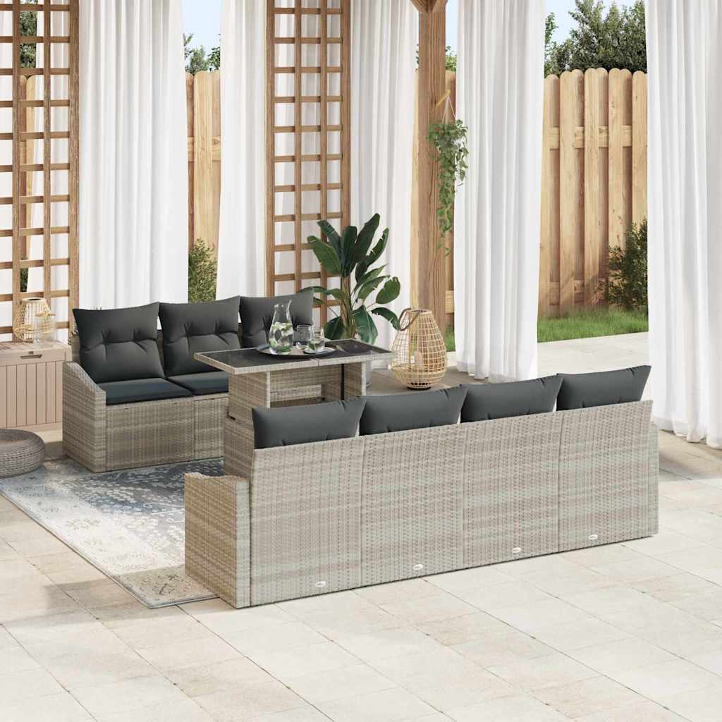 Havesofa Sæt med pude 8 pcs Lysegrå polyrattan