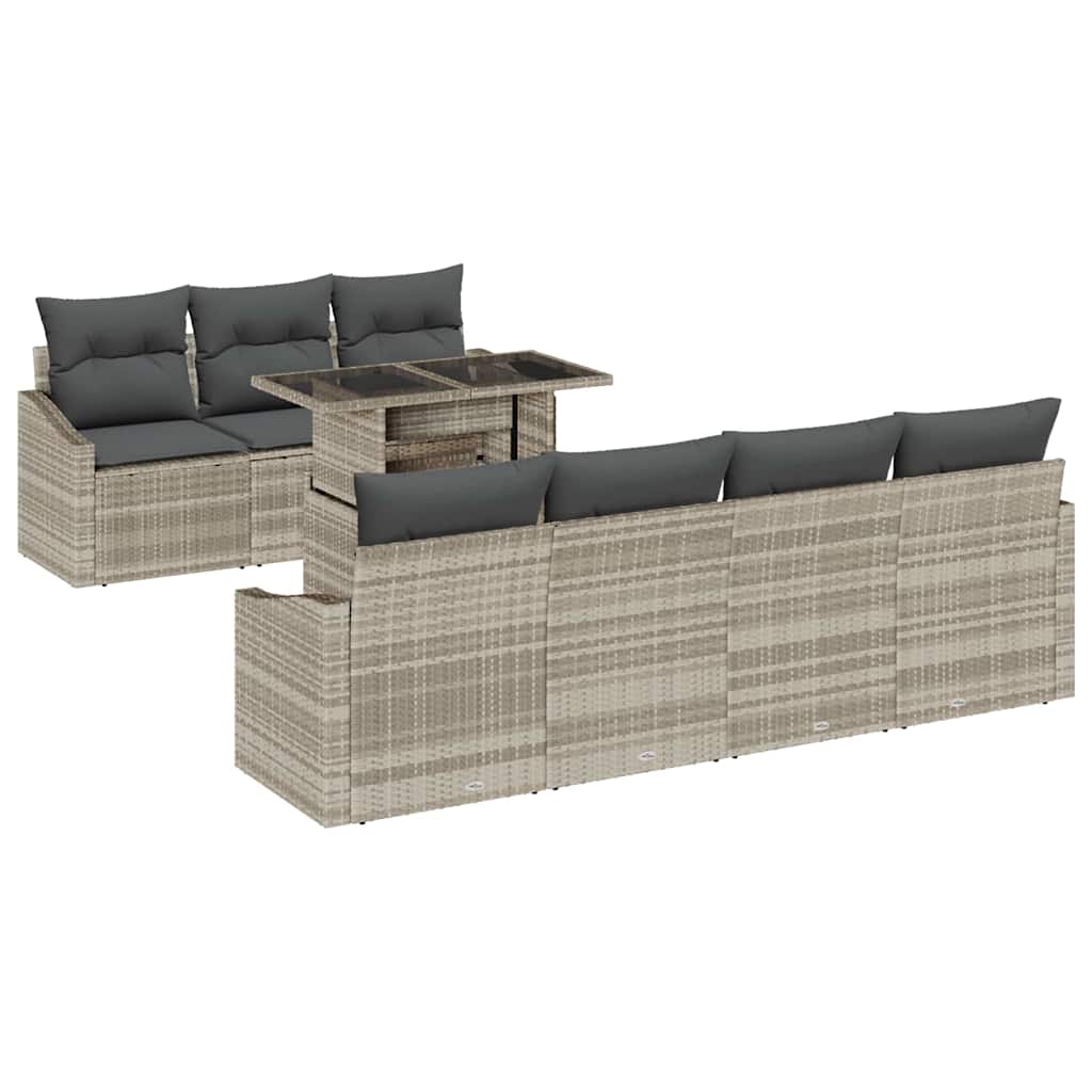 Havesofa Sæt med pude 8 pcs Lysegrå polyrattan