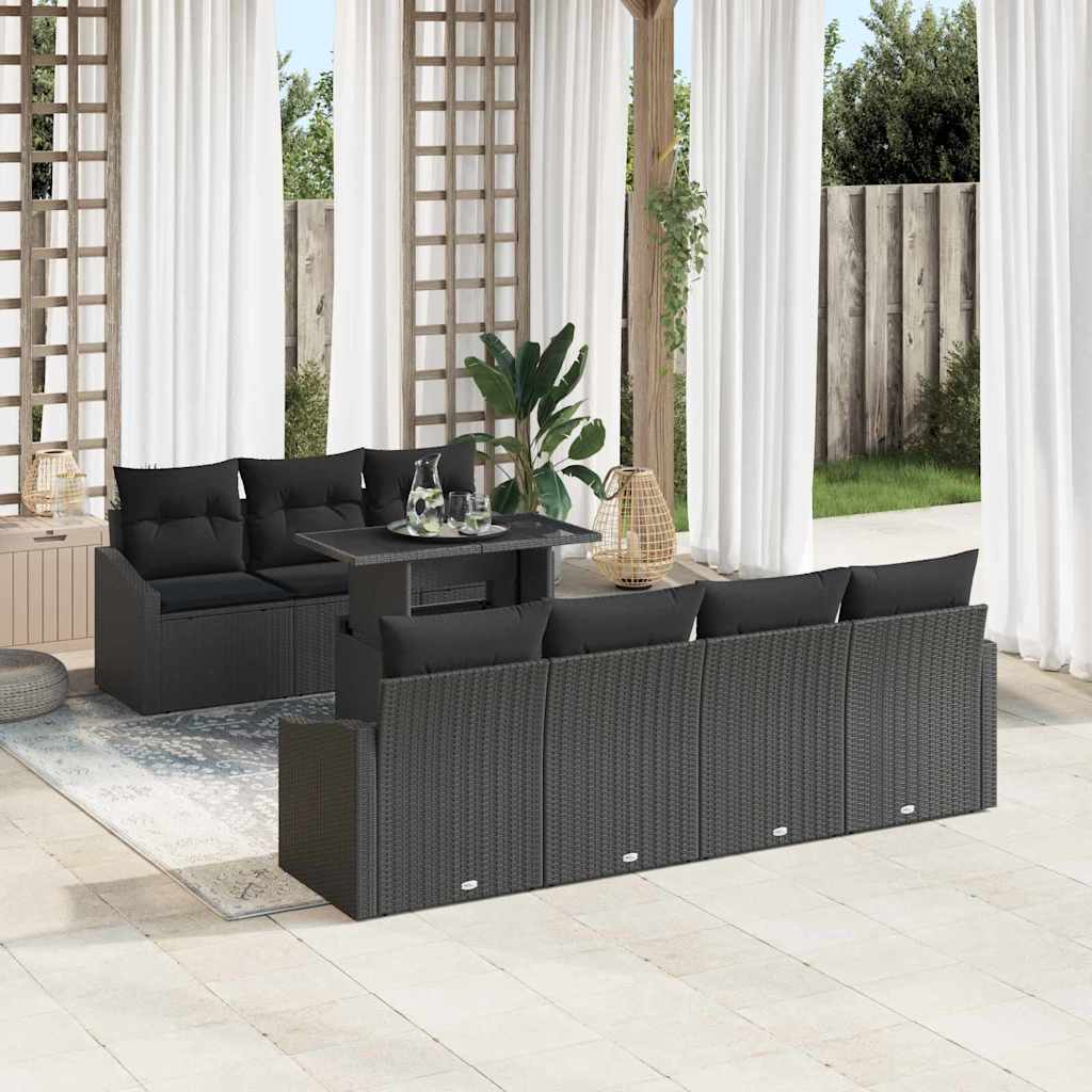 Havesofa Sæt med pude 8 pcs Sort polyrattan