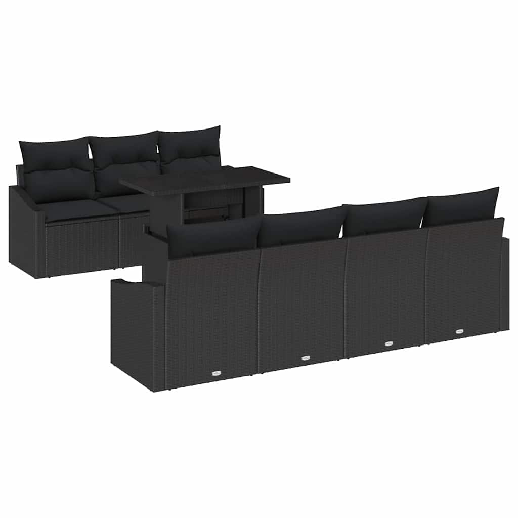 Havesofa Sæt med pude 8 pcs Sort polyrattan