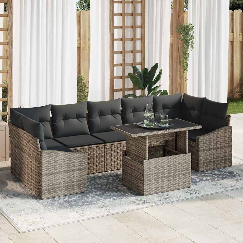 Havesofa Sæt med pude 8 pcs Grå polyrattan