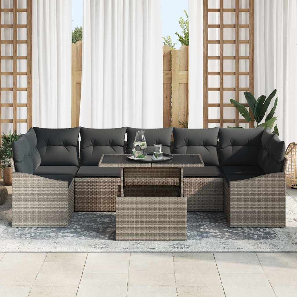 Havesofa Sæt med pude 8 pcs Grå polyrattan