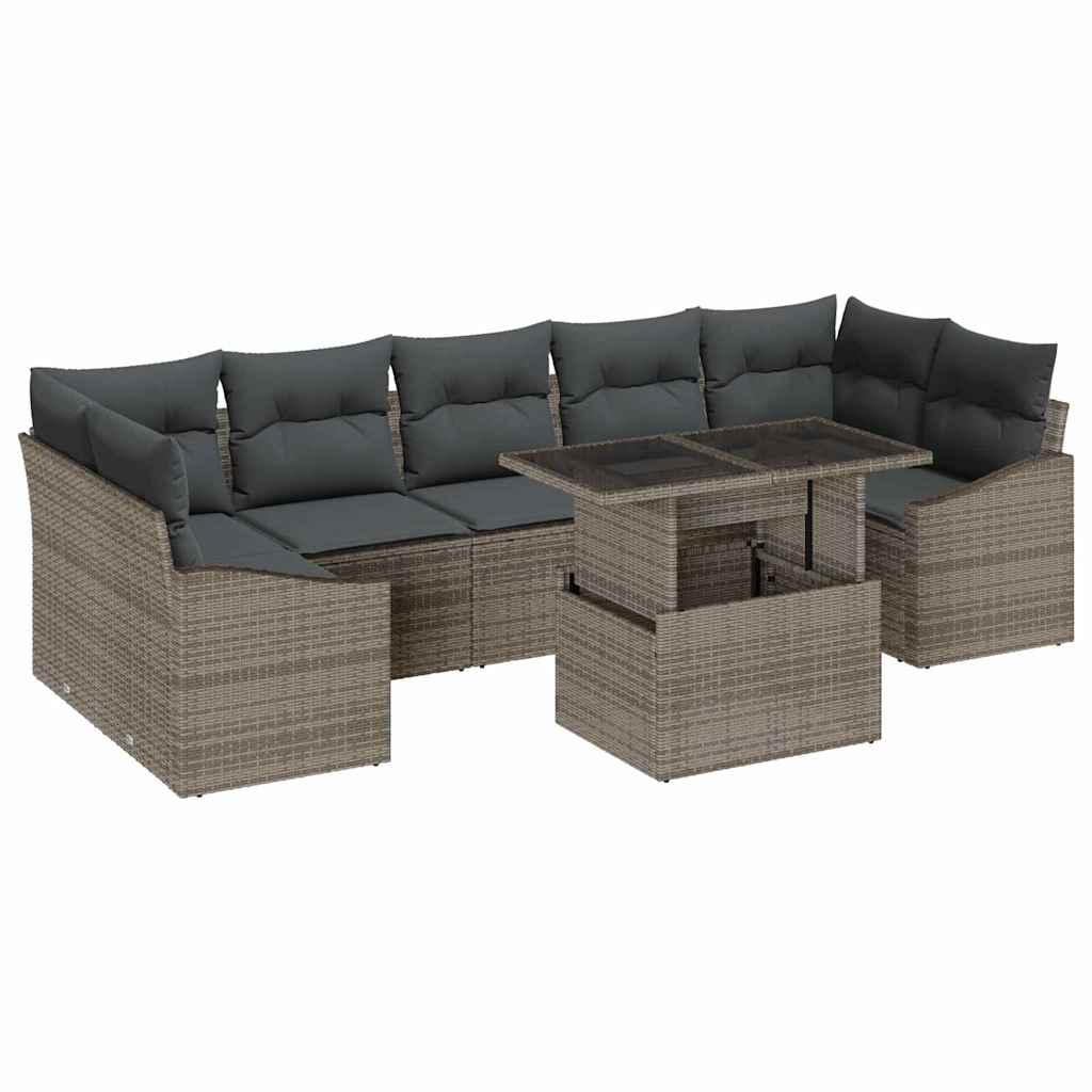 Havesofa Sæt med pude 8 pcs Grå polyrattan