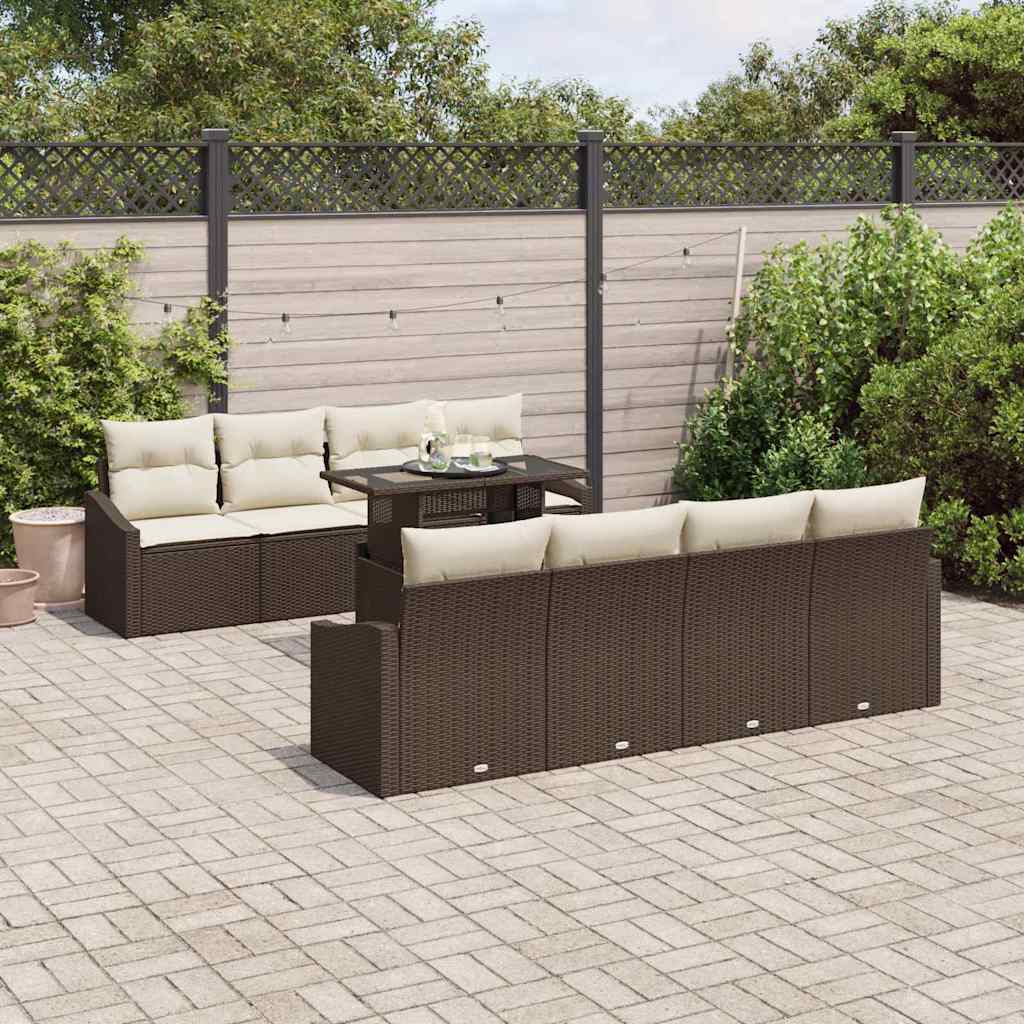 Havesofa Sæt med pude 7 pcs Brun og Creme polyrattan