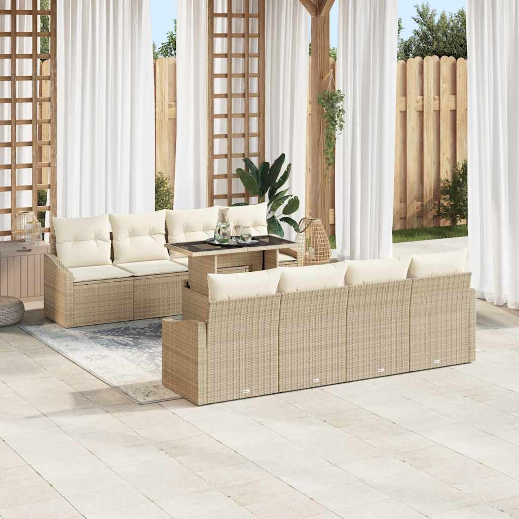 Havesofa Sæt med pude 7 pcs Beige og creme polyrattan