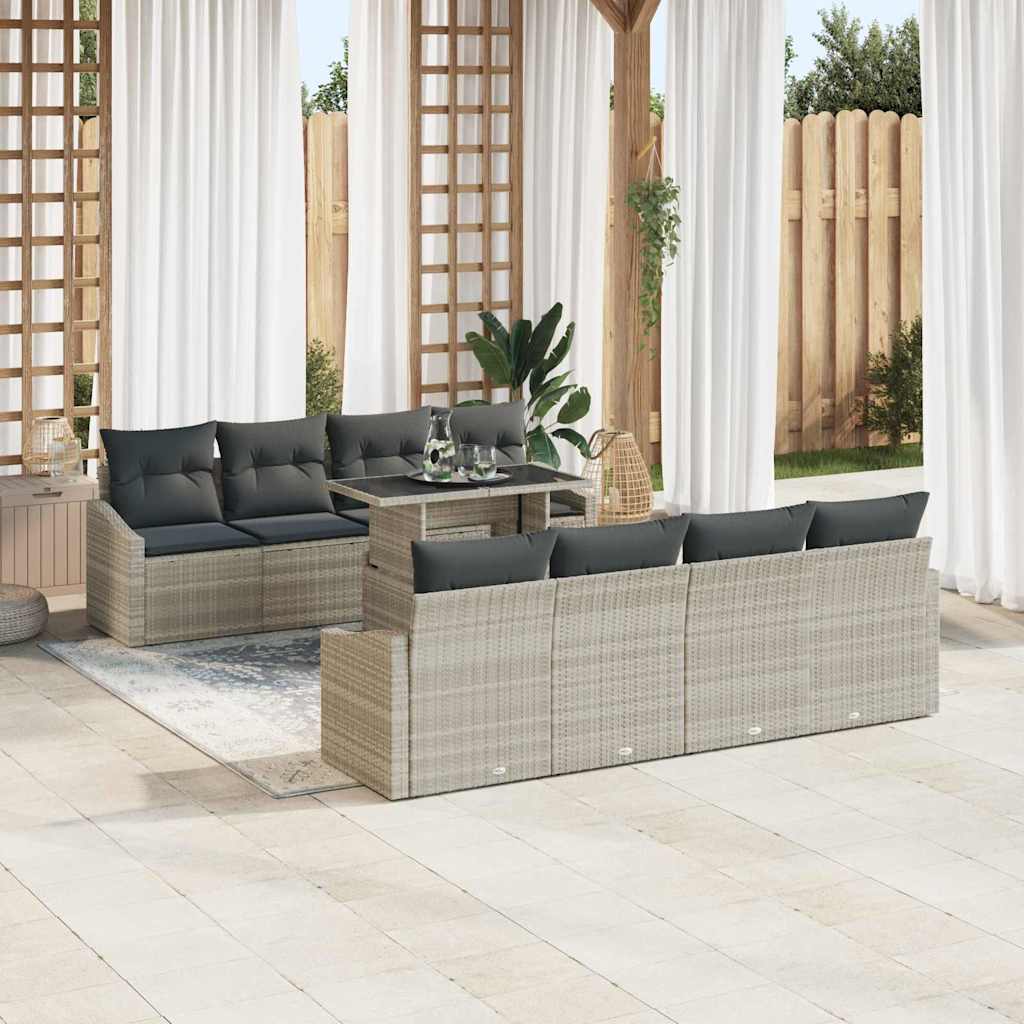 Havesofa Sæt med pude 7 pcs Lysegrå polyrattan