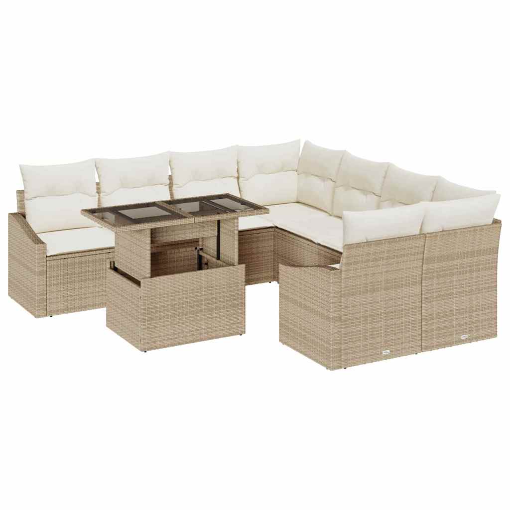 Havesofa Sæt med pude 9 pcs Beige og creme polyrattan