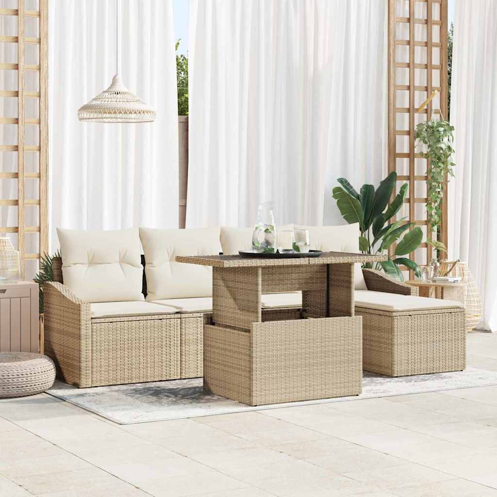 Havesofa Sæt med pude 6 pcs beige og cremefarvet