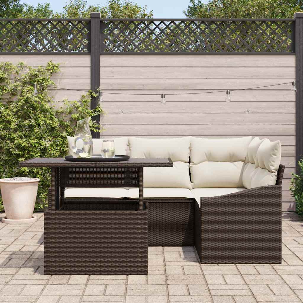 Havesofa Sæt med pude 5 pcs Brun og Creme polyrattan