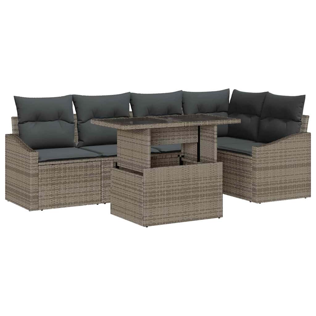 Havesofa Sæt 6 pcs Grå Polyrattan og pulverlakeret stål og glas