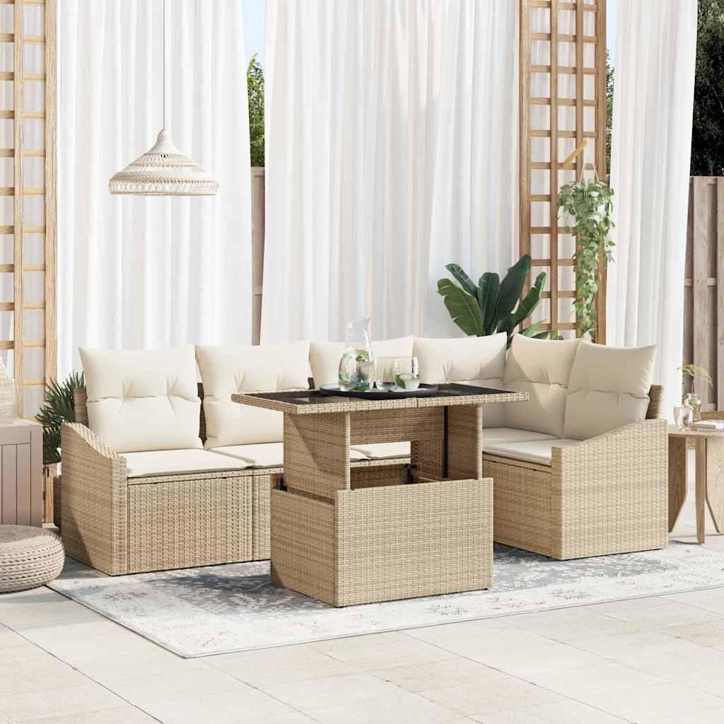 Havesofa Sæt med pude med opbevaring 6 pcs beige og cremefarvet