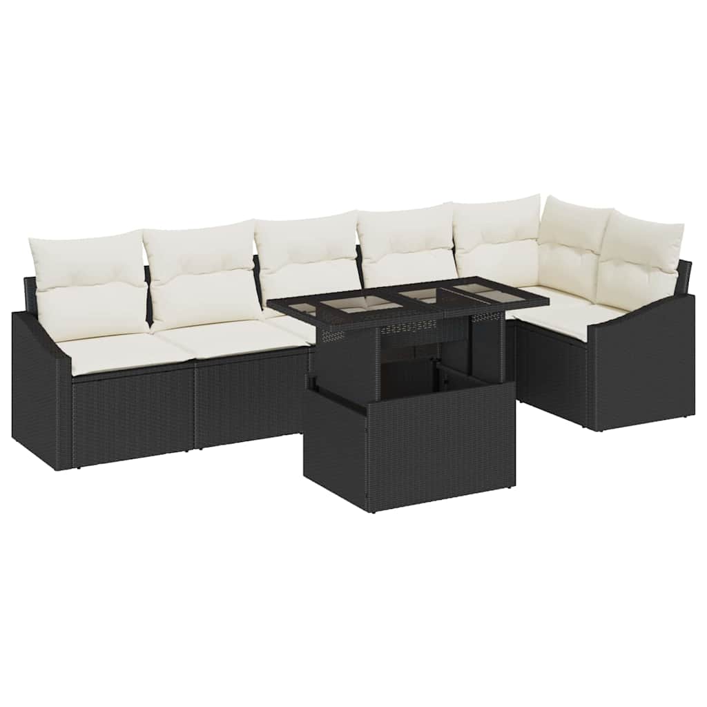 Havesofa Sæt med pude med opbevaring 7 pcs Sort og cremefarvet
