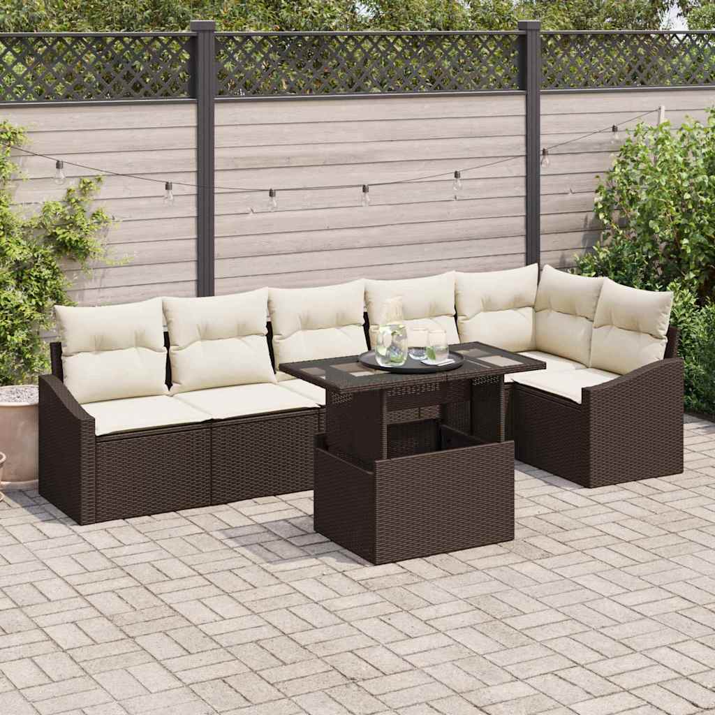 Havesofa Sæt med pude 7 pcs Brun og Creme polyrattan