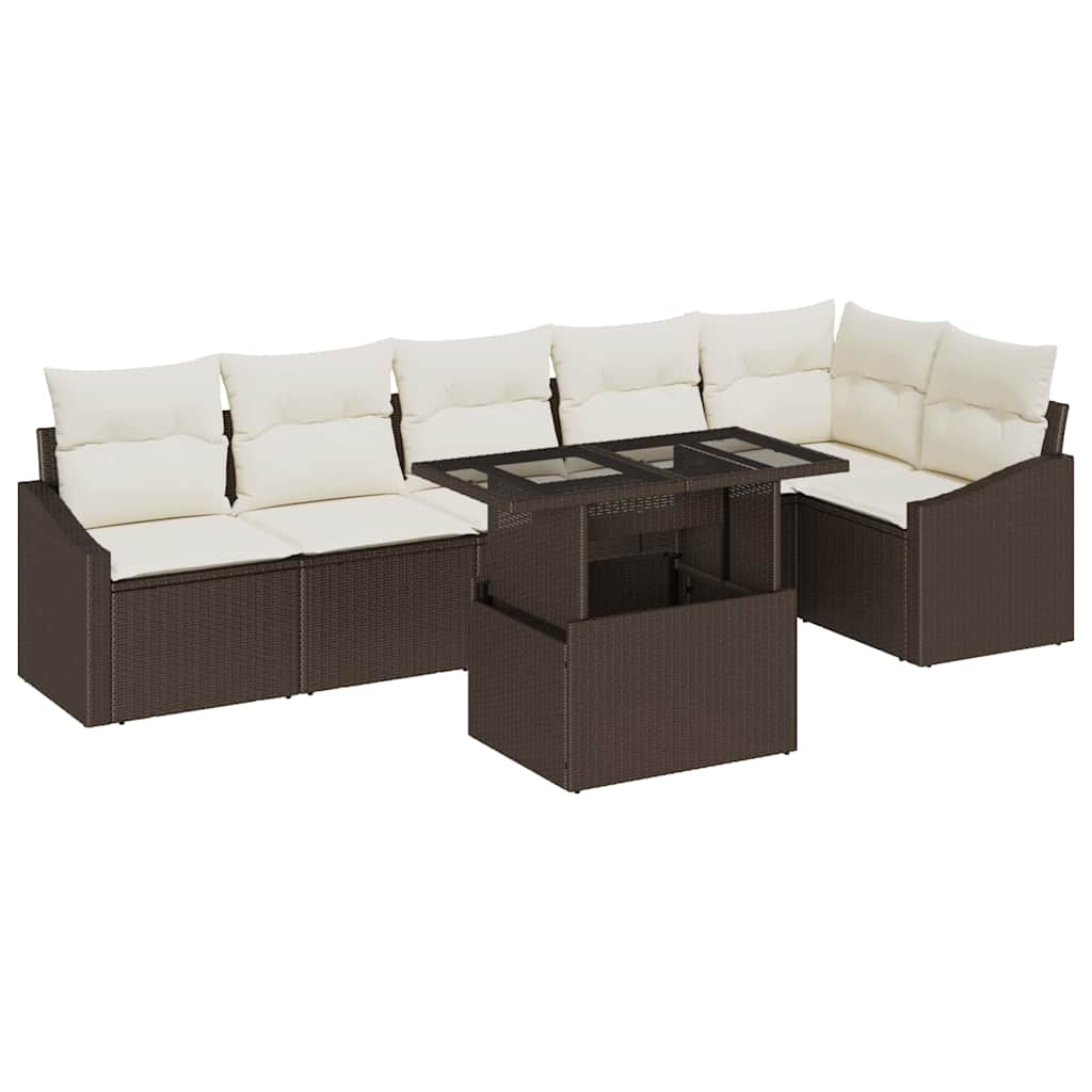 Havesofa Sæt med pude 7 pcs Brun og Creme polyrattan