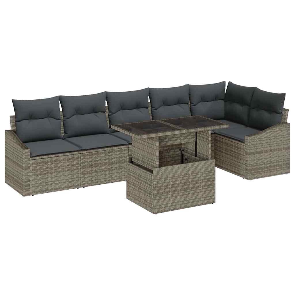 Havesofa Sæt med pude med opbevaring 7 pcs Grå polyrattan