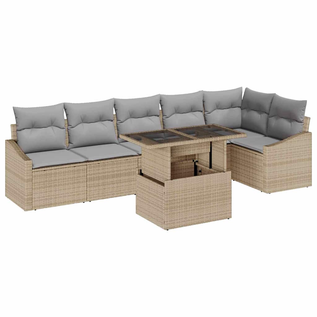 Havesofa Sæt med pude med opbevaring 7 pcs beige og lysegrå