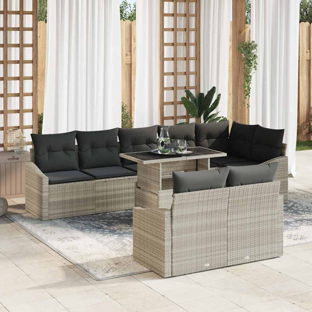 Havesofa Sæt med pude med opbevaring 9 pcs Lysegrå polyrattan